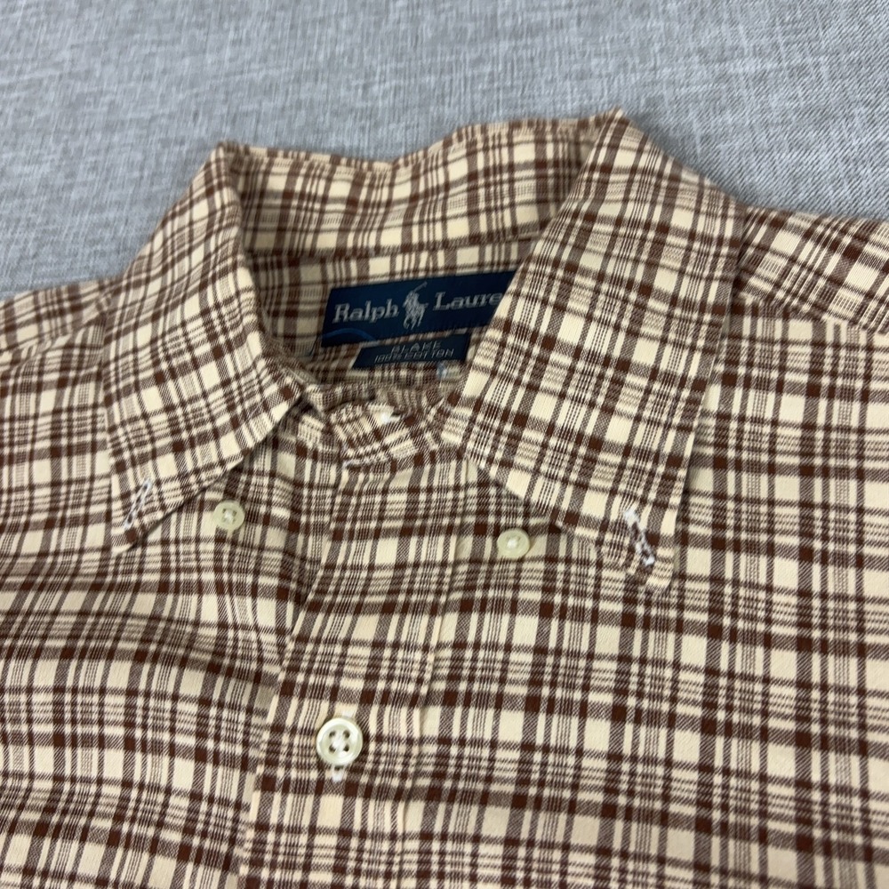 Vintage Ralph Lauren Blake Shirt Mens Large Brown Plaid Long Sleeve Button Down